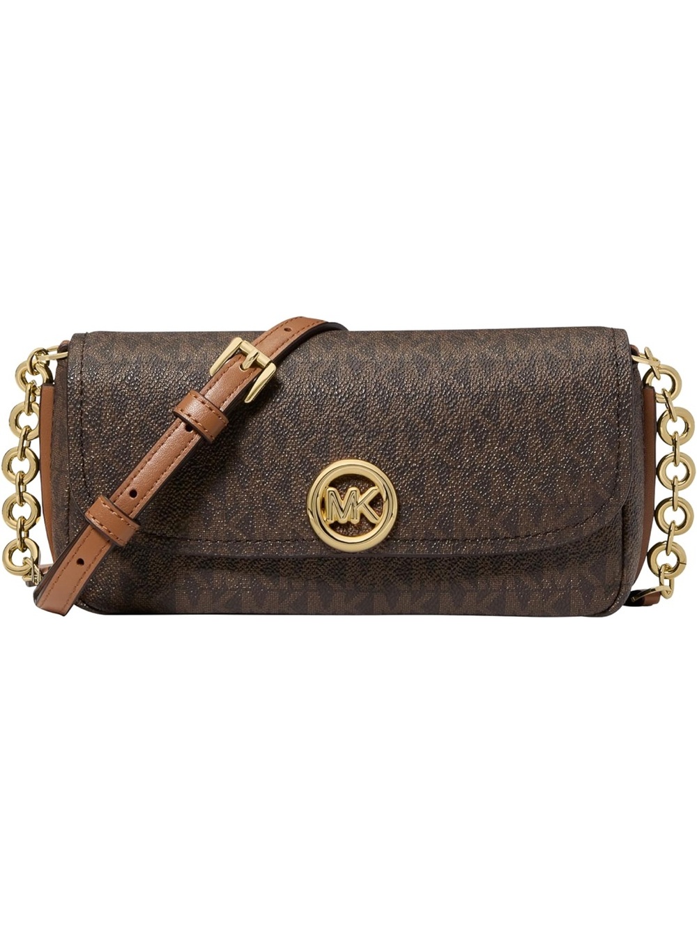 Michael Kors Nolita Brown Logo-Print Crossbody with Gold-Tone MK Emblem - New